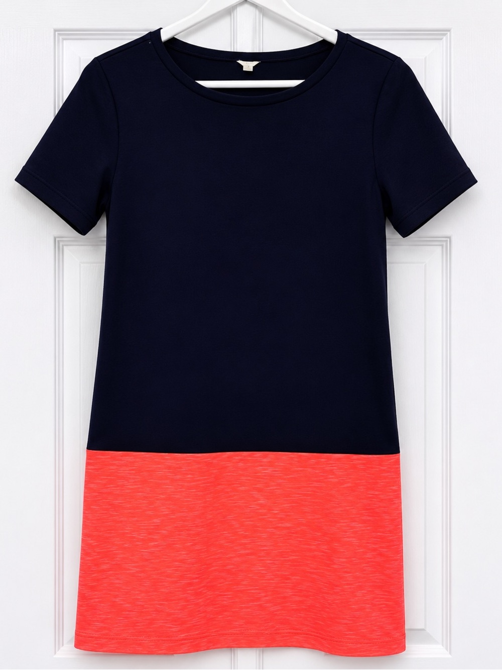 J. Crew Navy and Coral Colorblock Short Sleeve Mini Dress